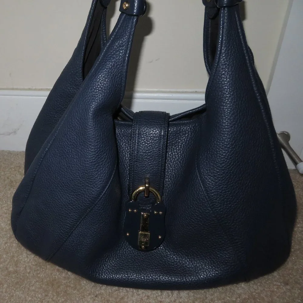 LOEWE Calle Navy Gained Leather Hobo Bag